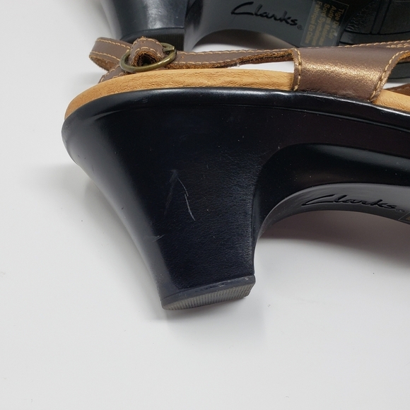 Clarks Heeled Sling-back Cross Over Sandals Copper Tan Size 8.5 - Picture 7 of 9